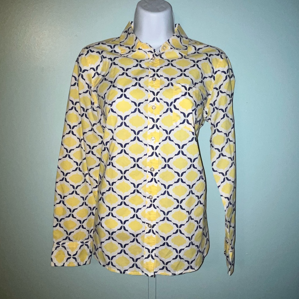 Talbots Petite Small Button Down Yellow Blue White
